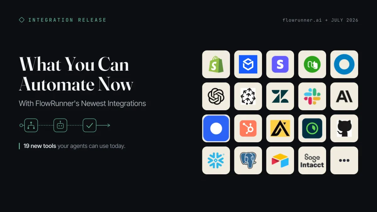 A bald cartoon man calmly linking three rounded tiles, sage, blue, and a glowing amber center, into one clean automation flow with a single cable on an open cream background.