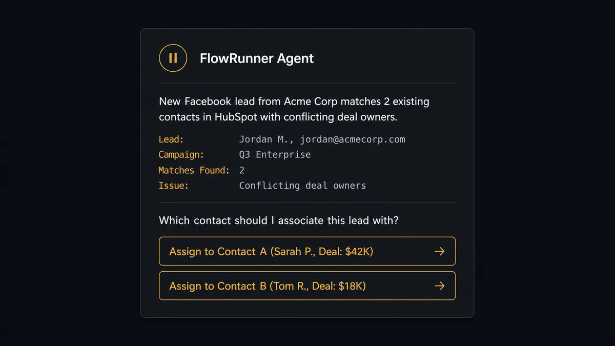Dark Slack-style message card on #0C0E12 background