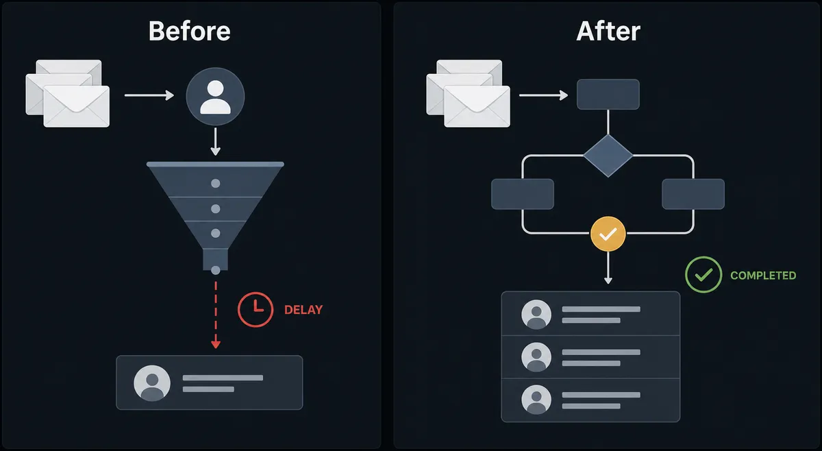 A split composition on a dark background